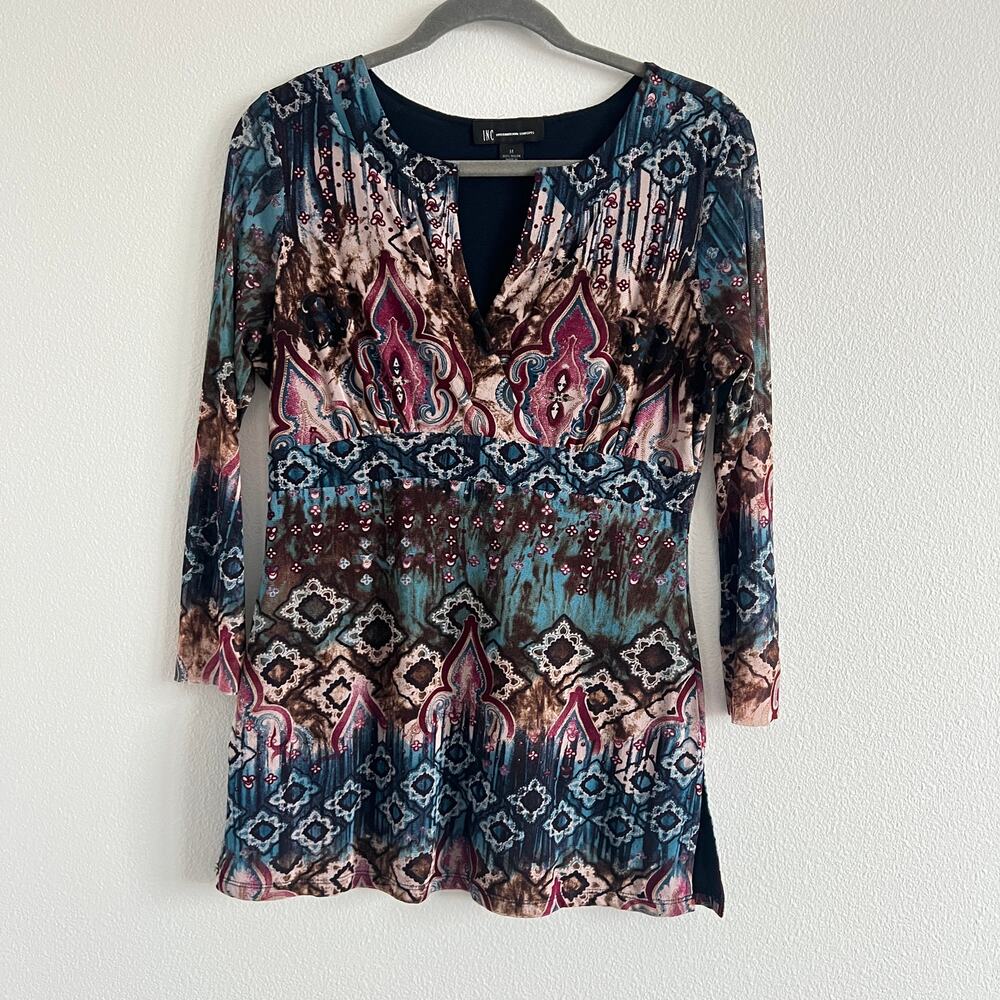 Vintage-Inspired INC International Concepts Tunic Top M Boho-Chic Y2K Whimsygoth